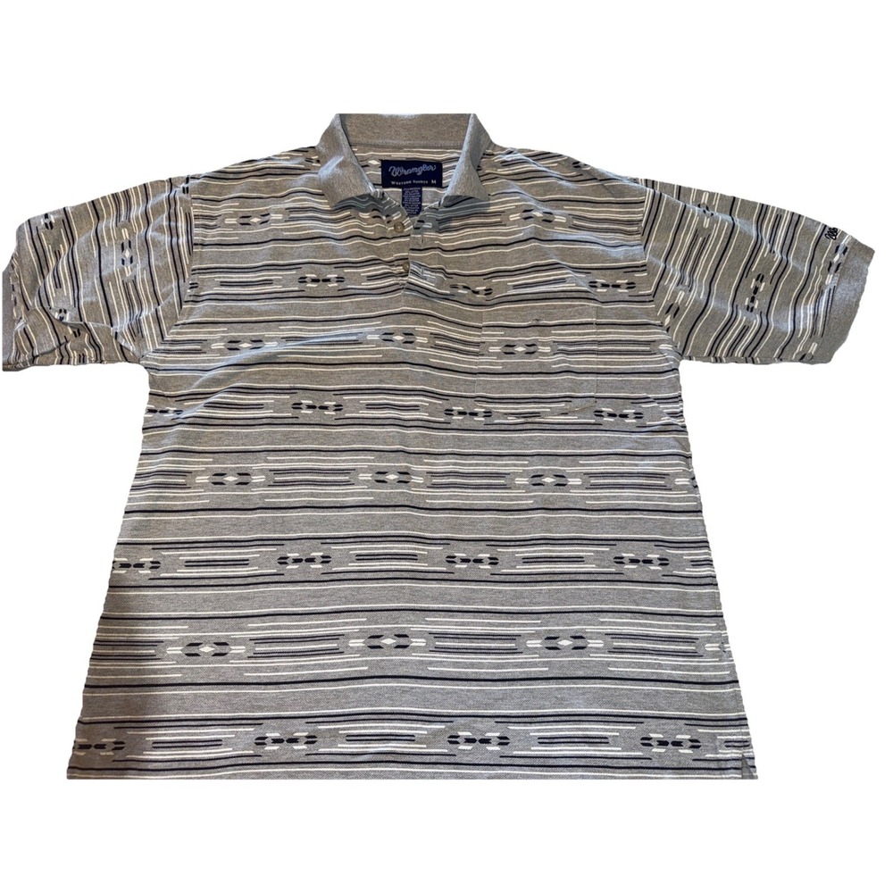 Men's  Wrangler Western Shirt Multicolor Striped Polo Golf Party Medium